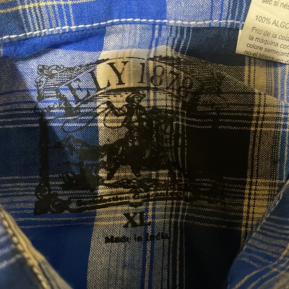 Ely 1878 Blue Pearl Snap Button Front Mens XL Blue Plaid Thick Stitching Graphic - Picture 7 of 11